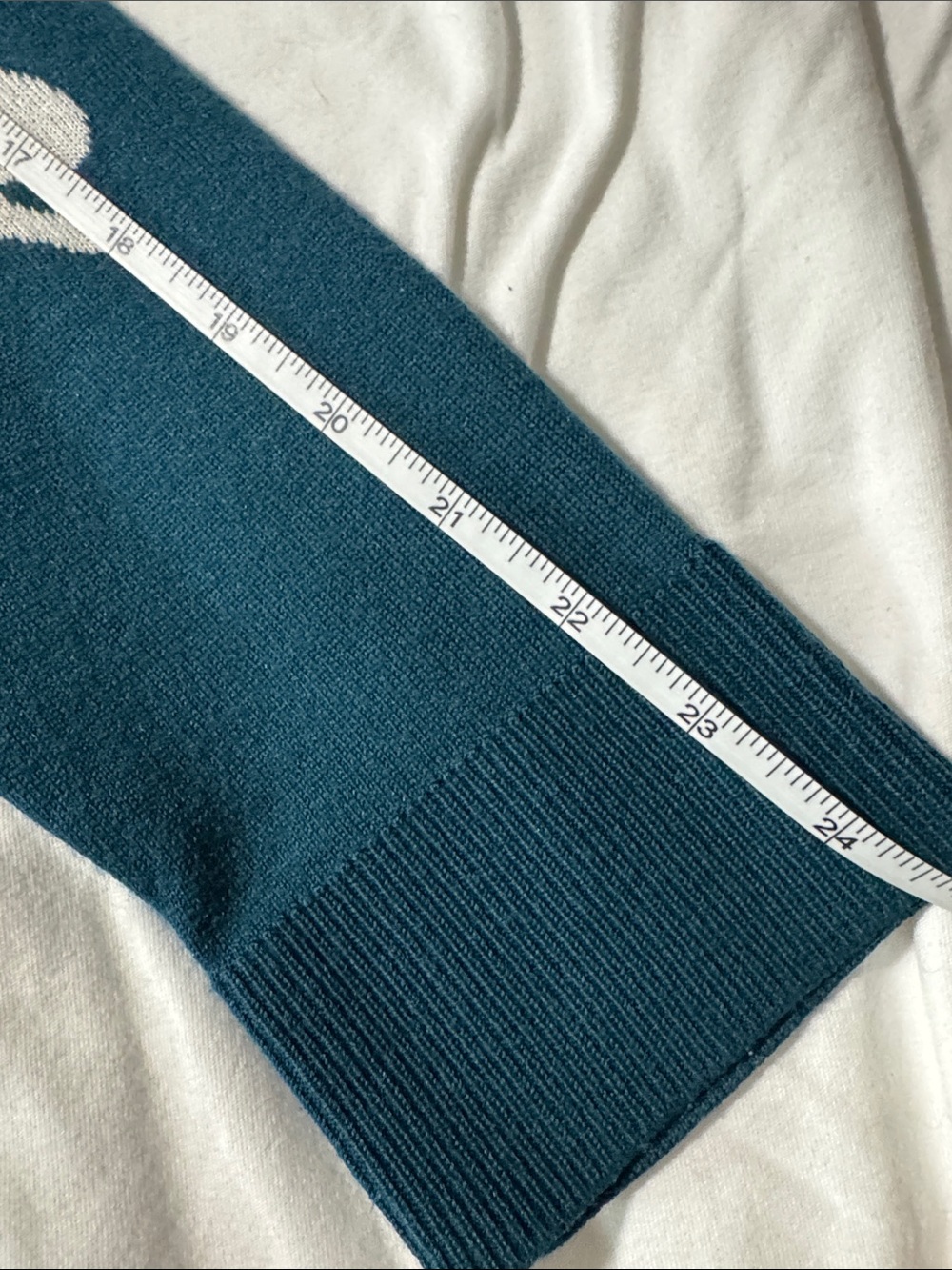 LOFT Teal Crewneck Sweater with White Bunny Motif - Picture 5 of 5